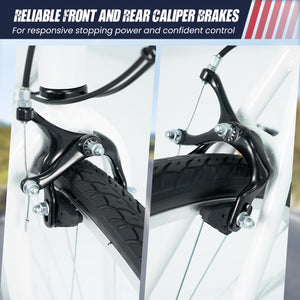 700C Hybrid Bike for Adult with 18-Speed Shimano Drivetrain and Phone Holder-White