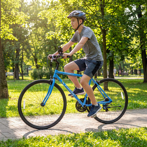 700C Hybrid Bike for Adult with 18-Speed Shimano Drivetrain and Phone Holder-Blue