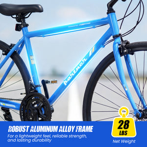 700C Hybrid Bike for Adult with 18-Speed Shimano Drivetrain and Phone Holder-Blue