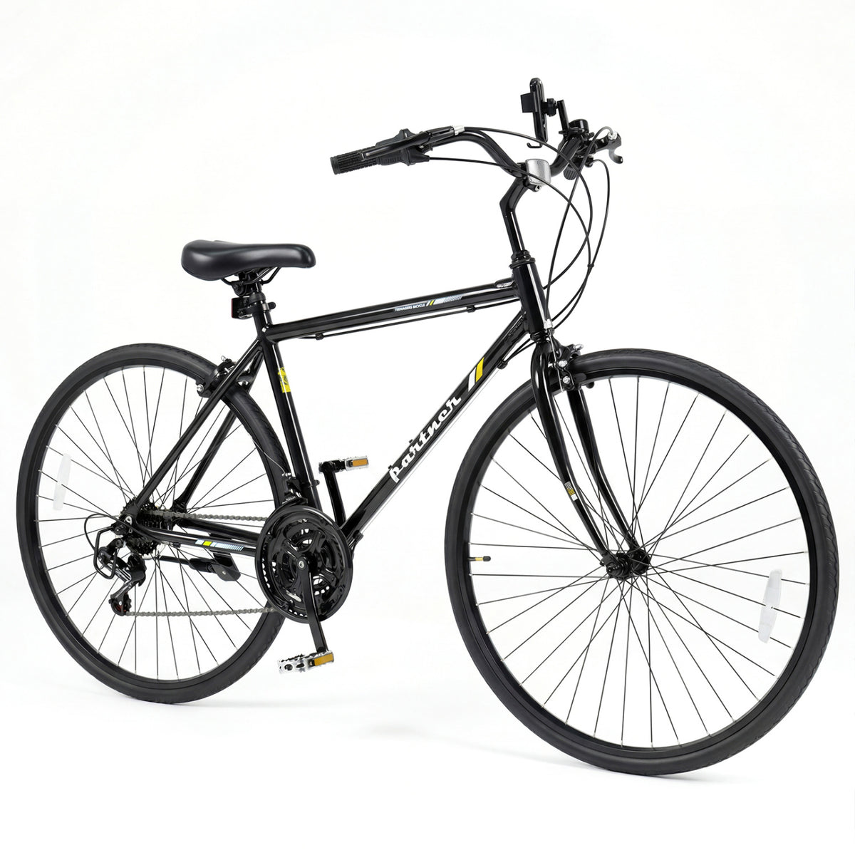 700C Hybrid Bike for Adult with 18-Speed Shimano Drivetrain and Phone Holder-Black