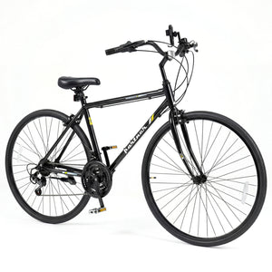 700C Hybrid Bike for Adult with 18-Speed Shimano Drivetrain and Phone Holder-Black