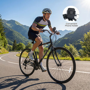700C Hybrid Bike for Adult with 18-Speed Shimano Drivetrain and Phone Holder-Black