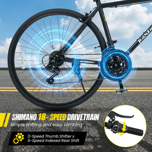700C Hybrid Bike for Adult with 18-Speed Shimano Drivetrain and Phone Holder-Black