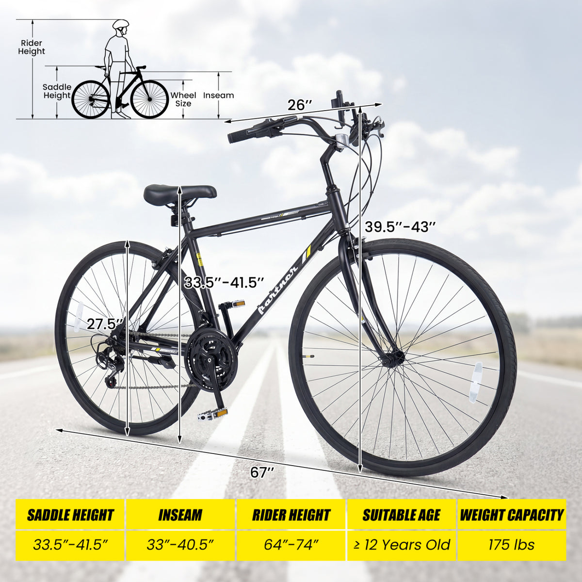 700C Hybrid Bike for Adult with 18-Speed Shimano Drivetrain and Phone Holder-Black