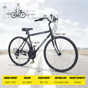 700C Hybrid Bike for Adult with 18-Speed Shimano Drivetrain and Phone Holder-Black
