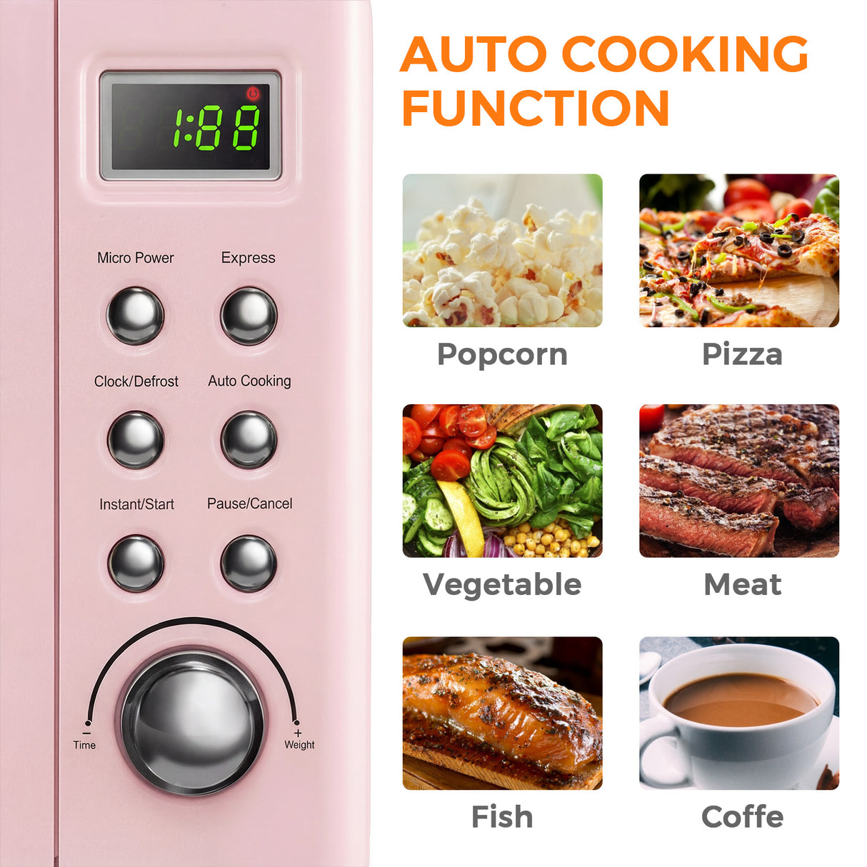700W Retro Countertop Microwave Oven with 5 Micro Power and Auto Cooking Function-Pink