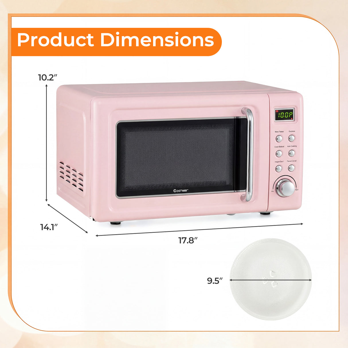 700W Retro Countertop Microwave Oven with 5 Micro Power and Auto Cooking Function-Pink