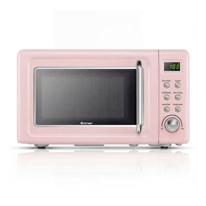 700W Retro Countertop Microwave Oven with 5 Micro Power and Auto Cooking Function-Pink