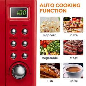 700W Retro Countertop Microwave Oven with 5 Micro Power and Auto Cooking Function-Light Red
