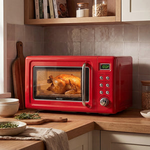 700W Retro Countertop Microwave Oven with 5 Micro Power and Auto Cooking Function-Light Red