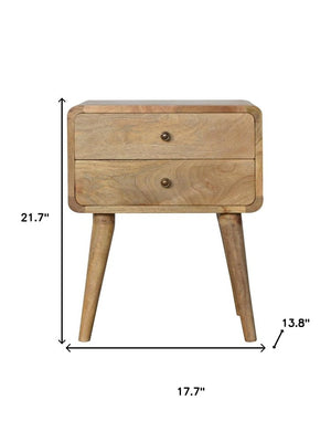 22" Brown Solid Wood Two Drawer Nightstand