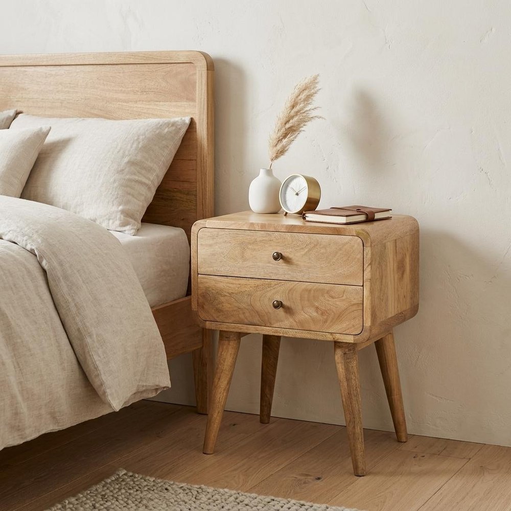 22" Brown Solid Wood Two Drawer Nightstand