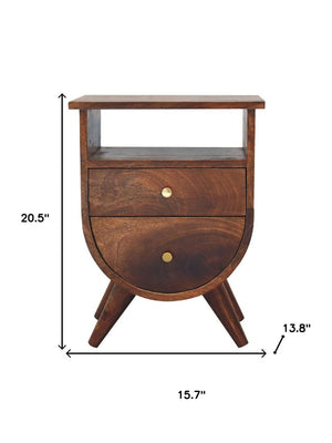21" Brown Solid Wood Two Drawer Nightstand