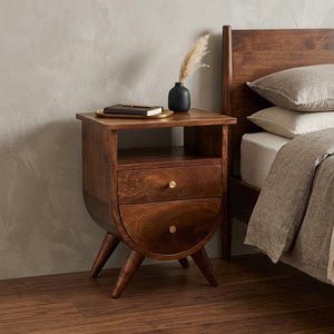 21" Brown Solid Wood Two Drawer Nightstand