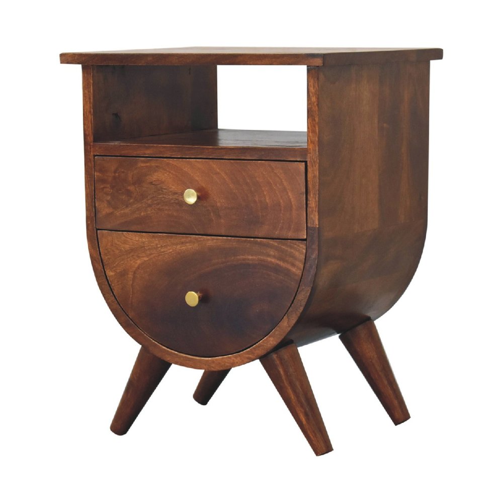 21" Brown Solid Wood Two Drawer Nightstand