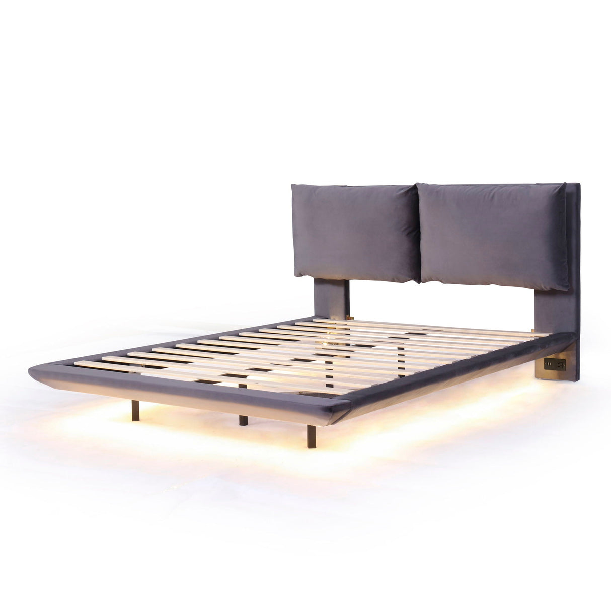 Upholstered Platform Bed With Sensor Light And 2 Large Backrests, With 2 Sets Of USB Port And Socket On Each Rear Bed Leg by Couch.com