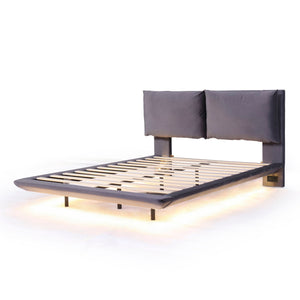 Upholstered Platform Bed With Sensor Light And 2 Large Backrests, With 2 Sets Of USB Port And Socket On Each Rear Bed Leg by Couch.com