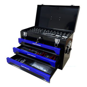 Portable 3 Drawer Steel Toolbox, 4 Layers Of Tools With Metal Latches, With Storage Tray And Carrying Handle by Couch.com
