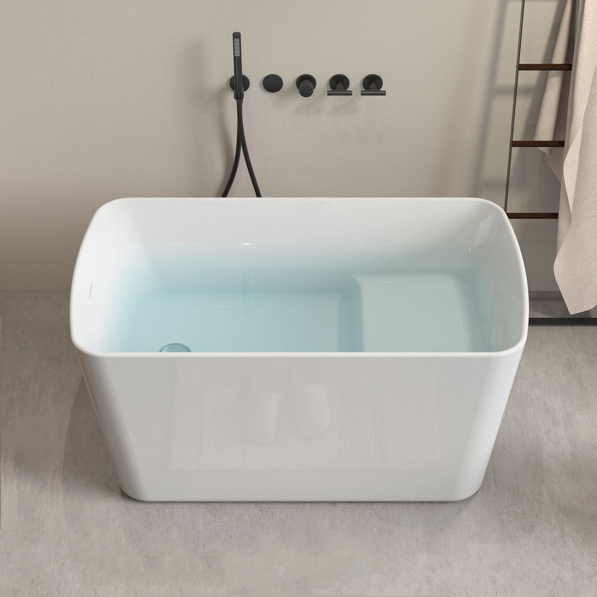 49'' Acrylic Freestanding Soaking Bathtub, Square-Shape Japanese Soaking Hot Tub, Sit-In Design With Chrome Overflow And Drain For Express Delivery 23Amazing-49 (W1920P179228) - Glossy White by Couch.com
