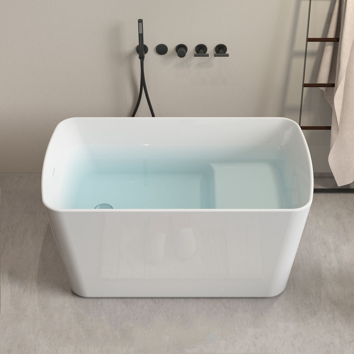 49'' Acrylic Freestanding Soaking Bathtub, Square-Shape Japanese Soaking Hot Tub, Sit-In Design With Chrome Overflow And Drain For Express Delivery 23Amazing-49 (W1920P179228) - Glossy White by Couch.com