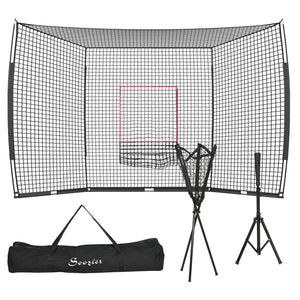 Soozier 17' x 5.5' Baseball Net with Strike Zone, Tee, Caddy, and Carry Bag for Pitching and Hitting, Portable Extra Large Softball and Baseball Training Equipment