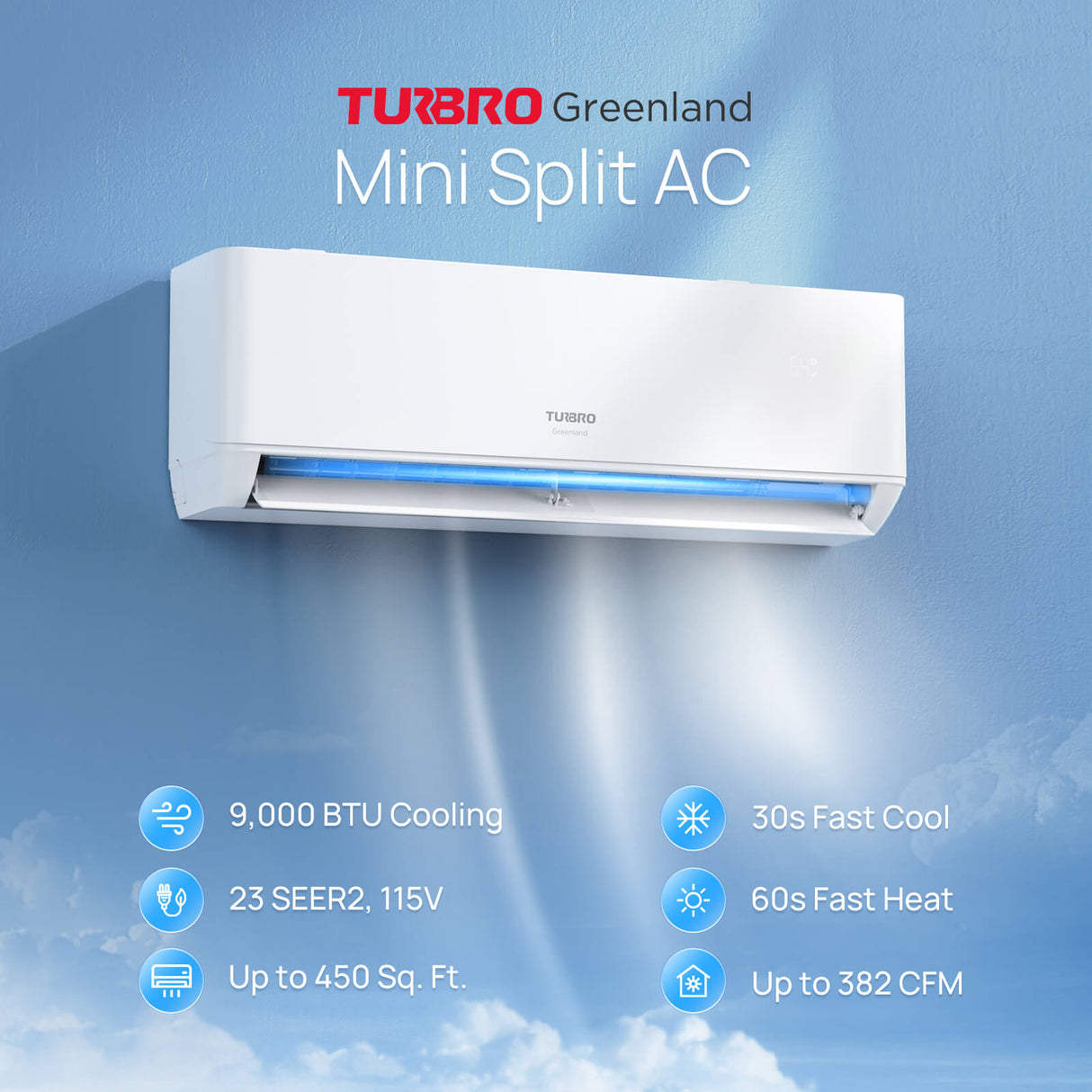 Greenland 9000 BTU WiFi Ductless Mini Split AC with Heat Pump (R454B)