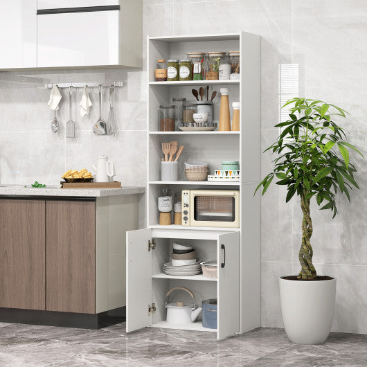 70 Inch Bookcase 6-Tier with Adjustable Shelves and 2-Door Cabinet-White