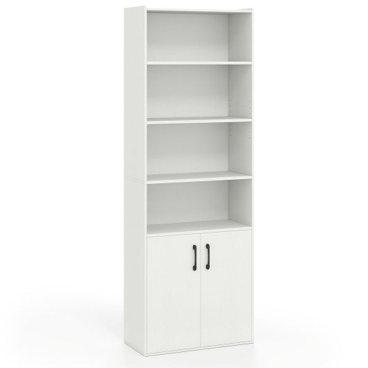 70 Inch Bookcase 6-Tier with Adjustable Shelves and 2-Door Cabinet-White