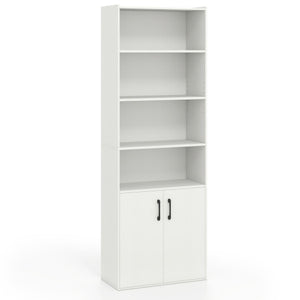 70 Inch Bookcase 6-Tier with Adjustable Shelves and 2-Door Cabinet-White