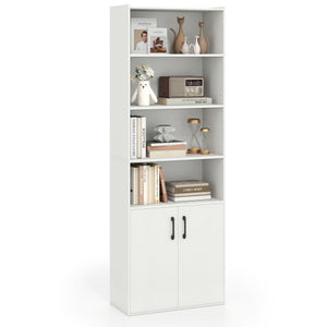 70 Inch Bookcase 6-Tier with Adjustable Shelves and 2-Door Cabinet-White