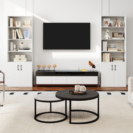 70 Inch Bookcase 6-Tier with Adjustable Shelves and 2-Door Cabinet-White