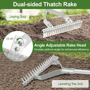 20 Inches Wide Aluminum Lawn Loosening Soil Rake with Long Handle and 19 Curved Tines