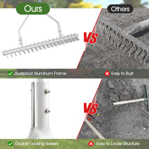 20 Inches Wide Aluminum Lawn Loosening Soil Rake with Long Handle and 19 Curved Tines