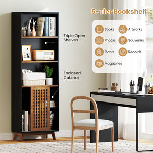 70 Inch 5-Tier Bookshelf with Reversible Adjustable Shelf-Black