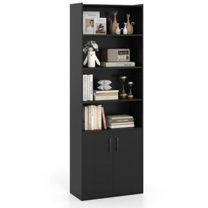 70 Inch Bookcase 6-Tier with Adjustable Shelves and 2-Door Cabinet-Black