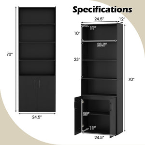 70 Inch Bookcase 6-Tier with Adjustable Shelves and 2-Door Cabinet-Black