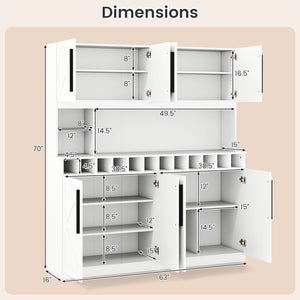 70 Inch Farmhouse Pantry Cabinet Kitchen Buffet Hutch with 4 Cabinets and 2 Open Shelves-White