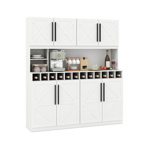 70 Inch Farmhouse Pantry Cabinet Kitchen Buffet Hutch with 4 Cabinets and 2 Open Shelves-White