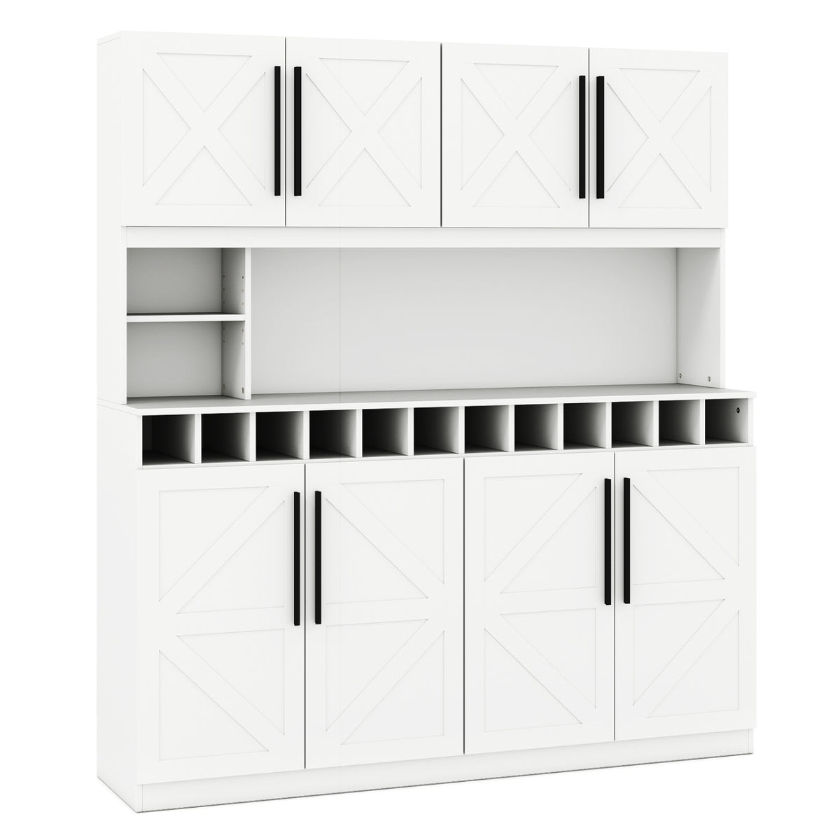 70 Inch Farmhouse Pantry Cabinet Kitchen Buffet Hutch with 4 Cabinets and 2 Open Shelves-White