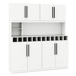 70 Inch Farmhouse Pantry Cabinet Kitchen Buffet Hutch with 4 Cabinets and 2 Open Shelves-White