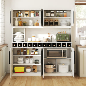 70 Inch Farmhouse Pantry Cabinet Kitchen Buffet Hutch with 4 Cabinets and 2 Open Shelves-White