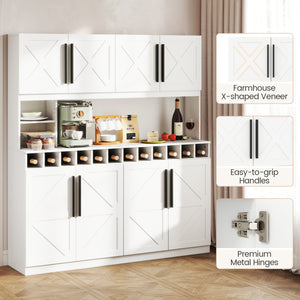 70 Inch Farmhouse Pantry Cabinet Kitchen Buffet Hutch with 4 Cabinets and 2 Open Shelves-White