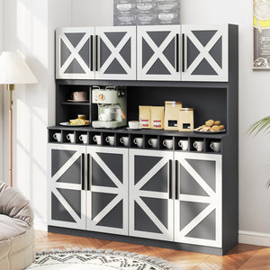 70 Inch Farmhouse Pantry Cabinet Kitchen Buffet Hutch with 4 Cabinets and 2 Open Shelves-Dark Gray