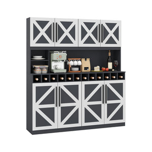 70 Inch Farmhouse Pantry Cabinet Kitchen Buffet Hutch with 4 Cabinets and 2 Open Shelves-Dark Gray