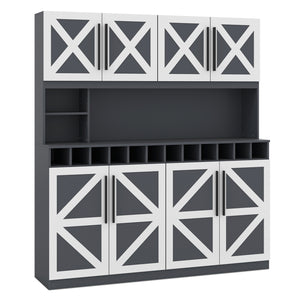 70 Inch Farmhouse Pantry Cabinet Kitchen Buffet Hutch with 4 Cabinets and 2 Open Shelves-Dark Gray