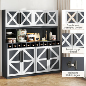 70 Inch Farmhouse Pantry Cabinet Kitchen Buffet Hutch with 4 Cabinets and 2 Open Shelves-Dark Gray