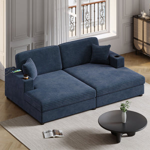 Oversized Loveseat Chaise With 2 USB Ports, 2 Cup Holders And 2 Throw Pillows by Couch.com
