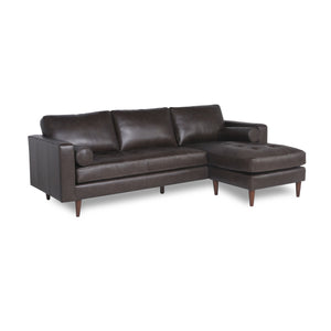 Mid-Century Tufted Leather Sectional With Reversible Chaise by Couch.com