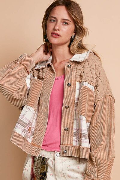 Women Retro Corduroy Jacquard Patchwork Button Up Jacket – Unique & Stylish Outerwear
