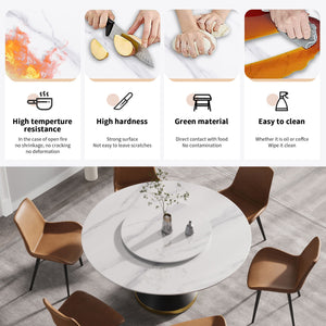 Modern Artificial Stone Round Carbon Steel Base Dining Table Stone Turntable by Couch.com